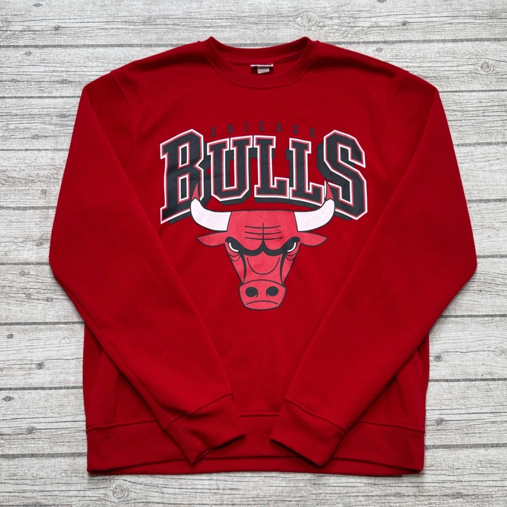 NBA Chicago Bulls Sweatshirt Men's Large Red Fleece Lined Basketball Activewear